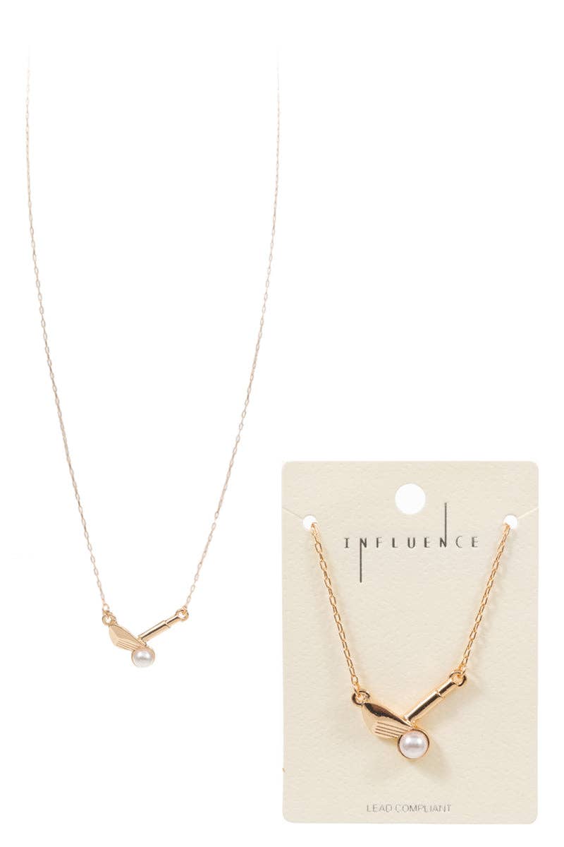Gameday Golf Club Metal And Pearl Short Necklace