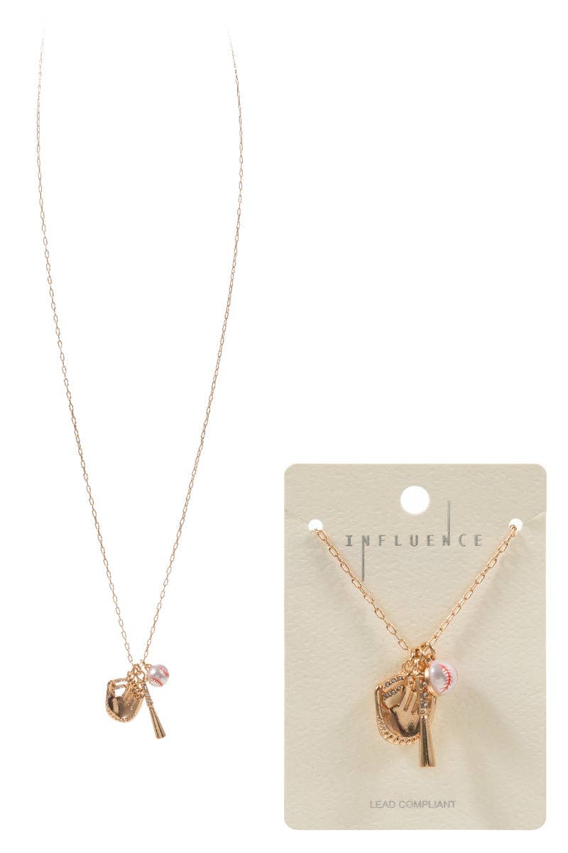 Ball Shaped Pearl Glove Bat Short Necklace