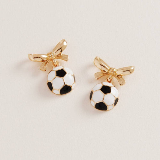 Soccer Ball Print Earrings Bow Jewelry Gameday