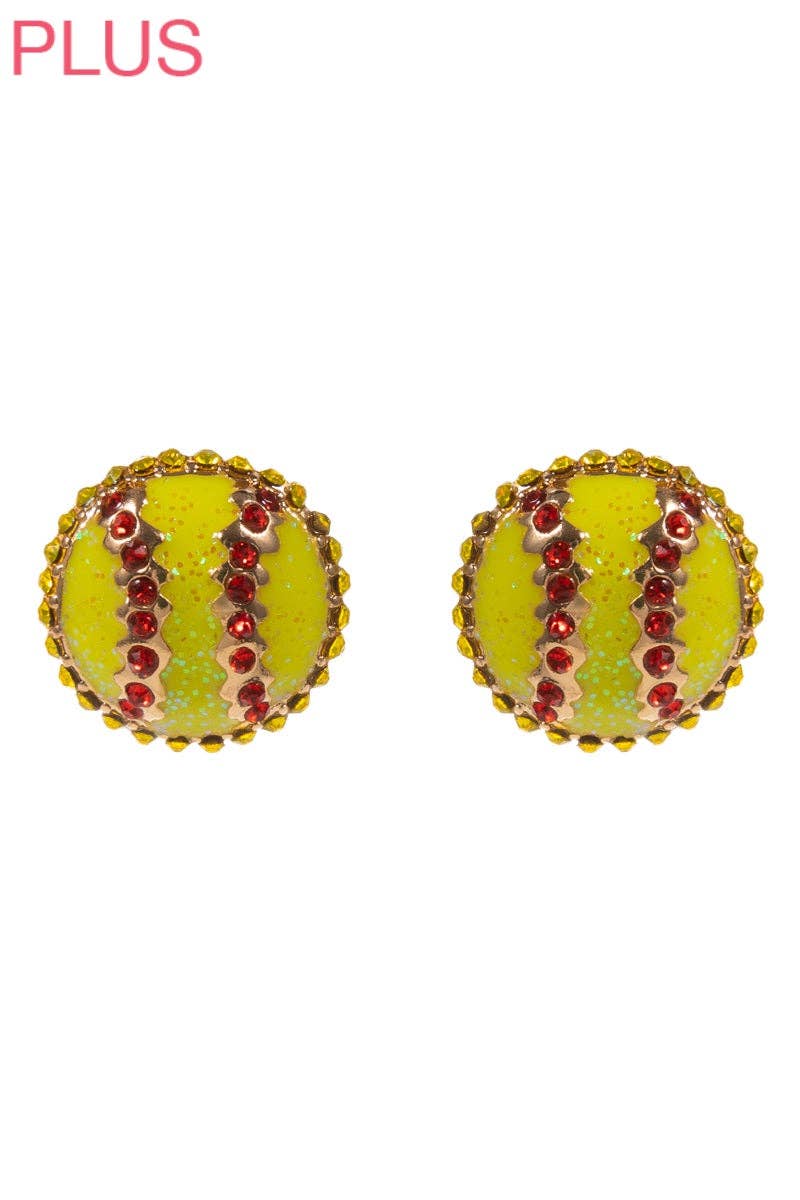 Ball Shape Enamel Rhinestones Post Earrings