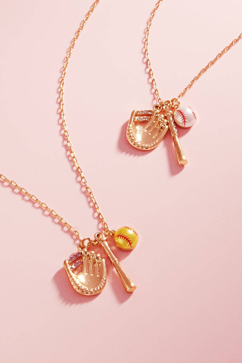 Ball Shaped Pearl Glove Bat Short Necklace