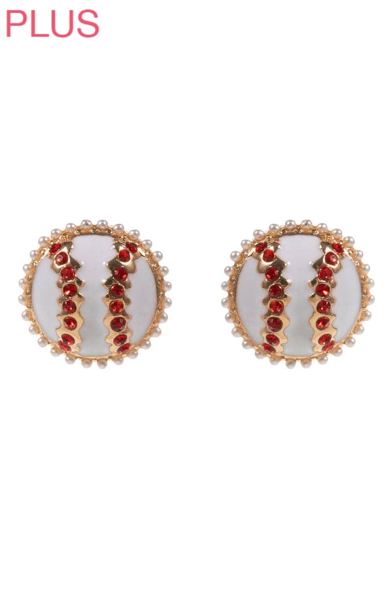 Ball Shape Enamel Rhinestones Post Earrings