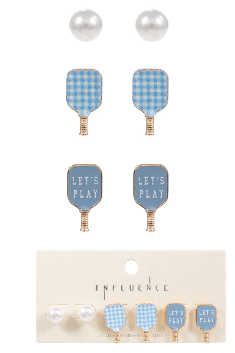 Sports Pickleball Enamel Print 3 Set Post Earrings