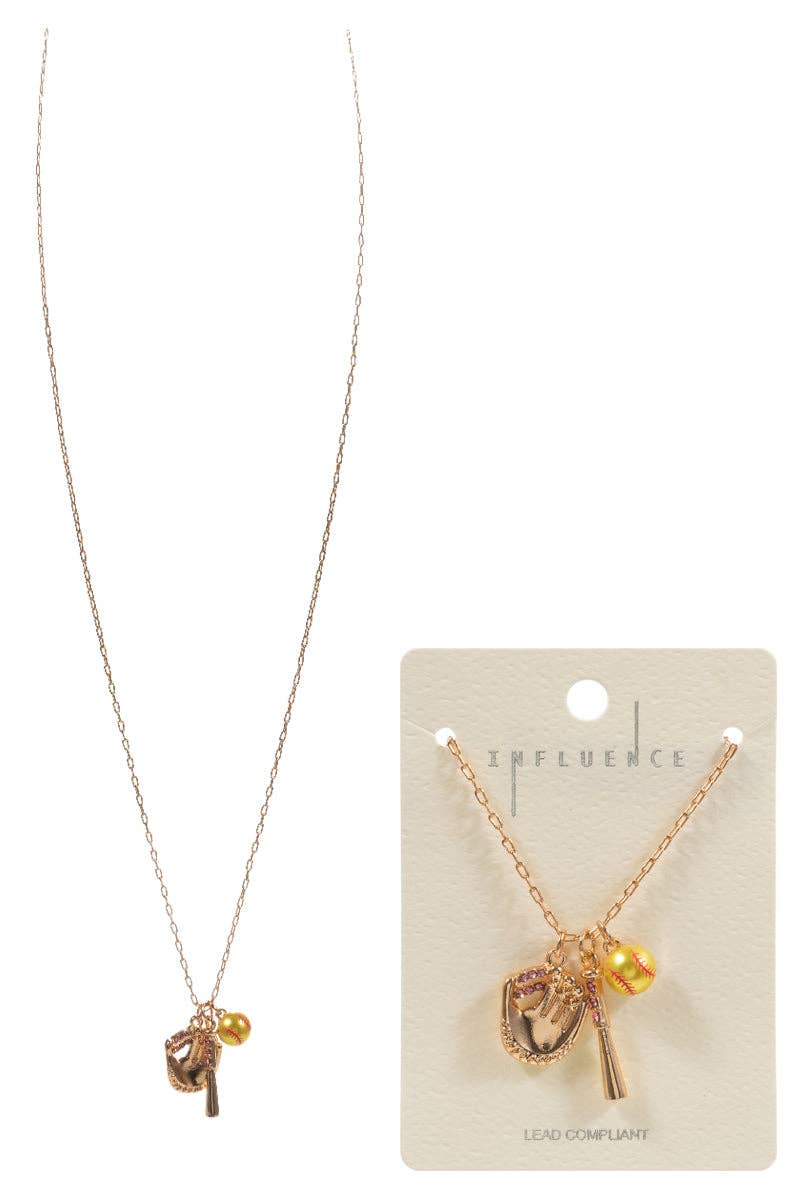 Ball Shaped Pearl Glove Bat Short Necklace