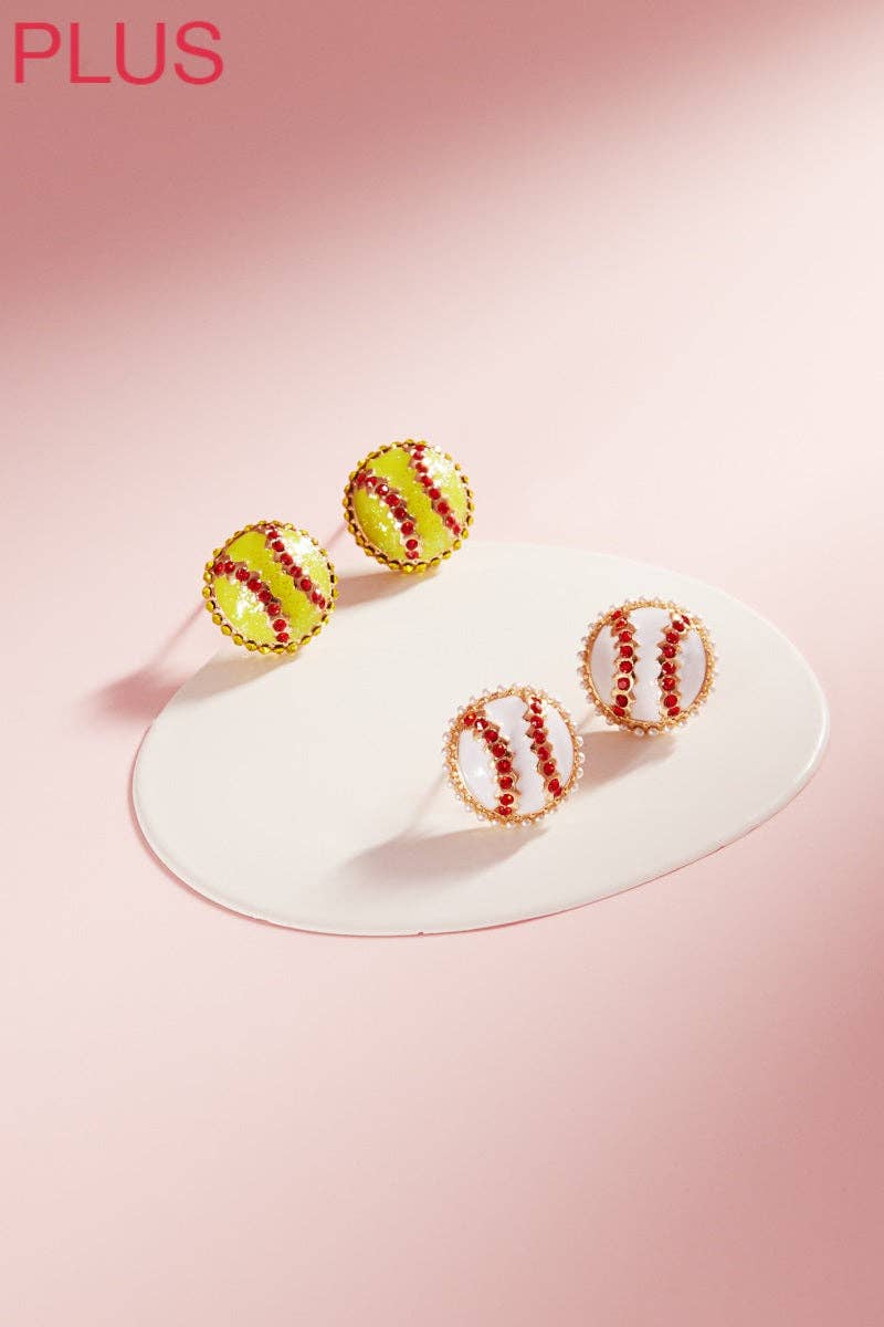 Ball Shape Enamel Rhinestones Post Earrings