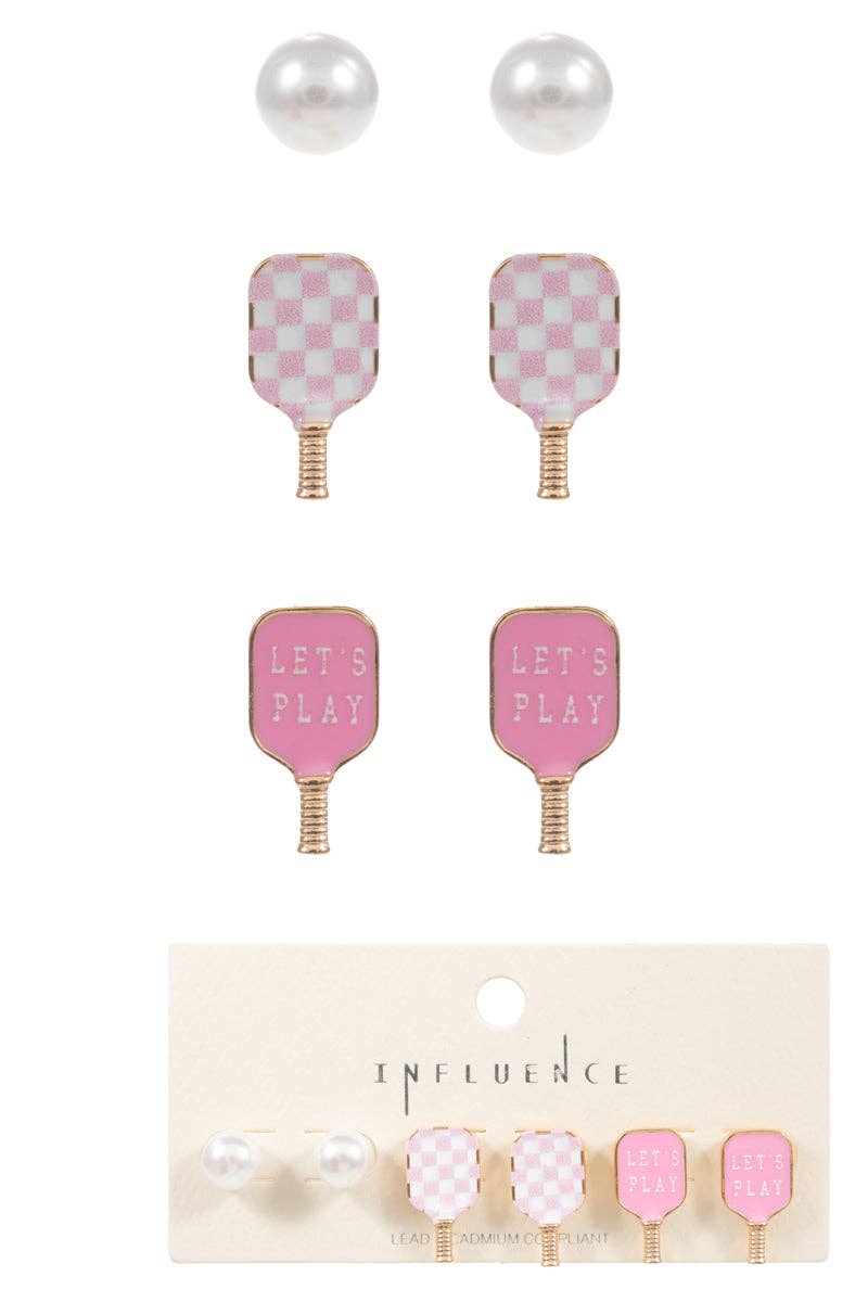 Sports Pickleball Enamel Print 3 Set Post Earrings